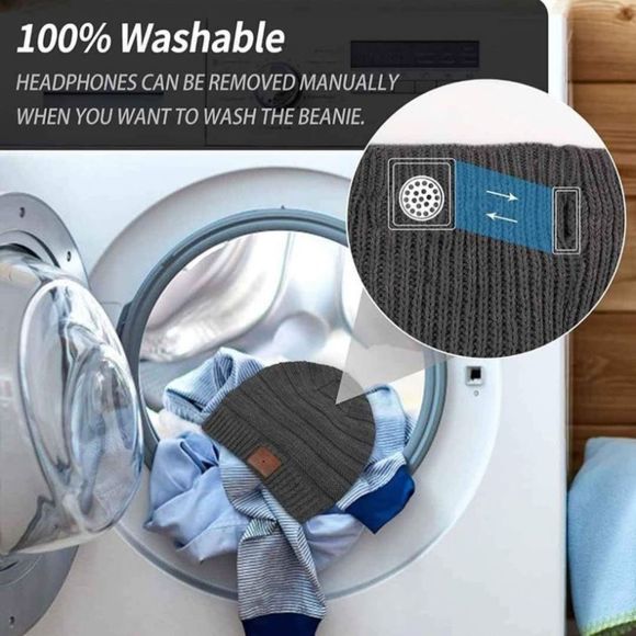 Dark Grey Stripe Bluetooth Beanie Music Winter Hat for Outdoor - Picture 3 of 4